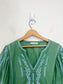 Odd Molly Slow Fashion Embroidered Puff Sleeve Blouse in Green/Blue (Size L)