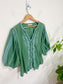 Odd Molly Slow Fashion Embroidered Puff Sleeve Blouse in Green/Blue (Size L)