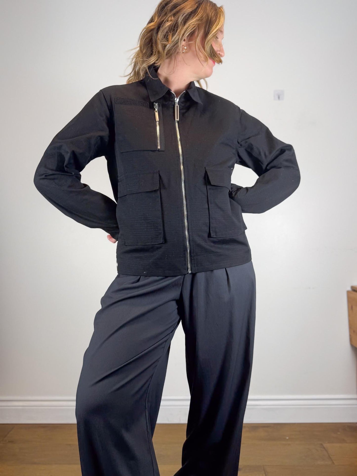 SPENCER BADU Canadian Designer Utility Jacket in Black (Size L)