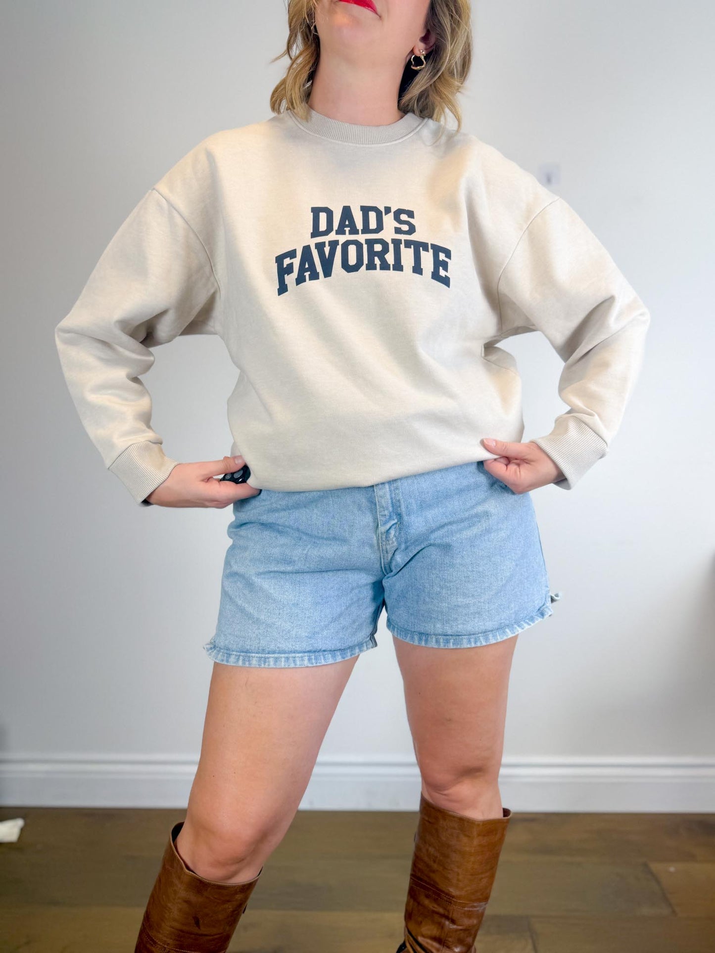 Favourite Daughter "Dad's Favourite Crewneck in Heather Oatmeal" (Size S/M)