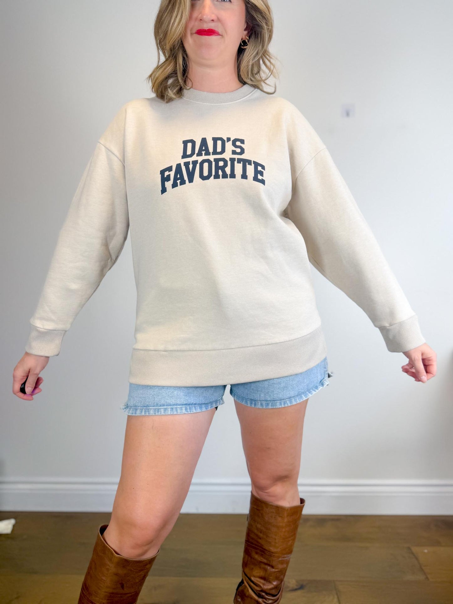 Favourite Daughter "Dad's Favourite Crewneck in Heather Oatmeal" (Size S/M)