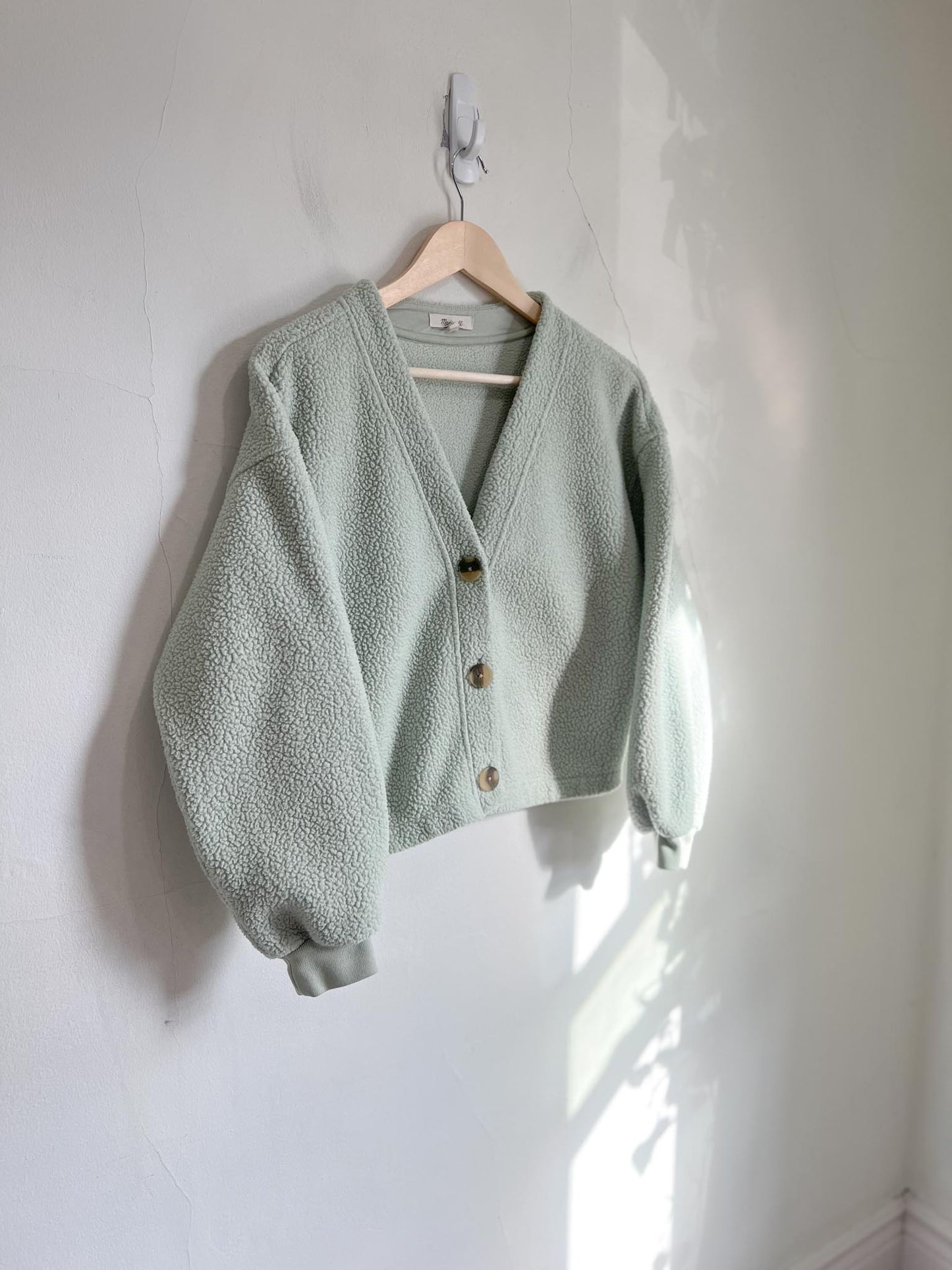 Madewell (Re)sourced Fleece Crop Cardigan in Mint Green (Size S)