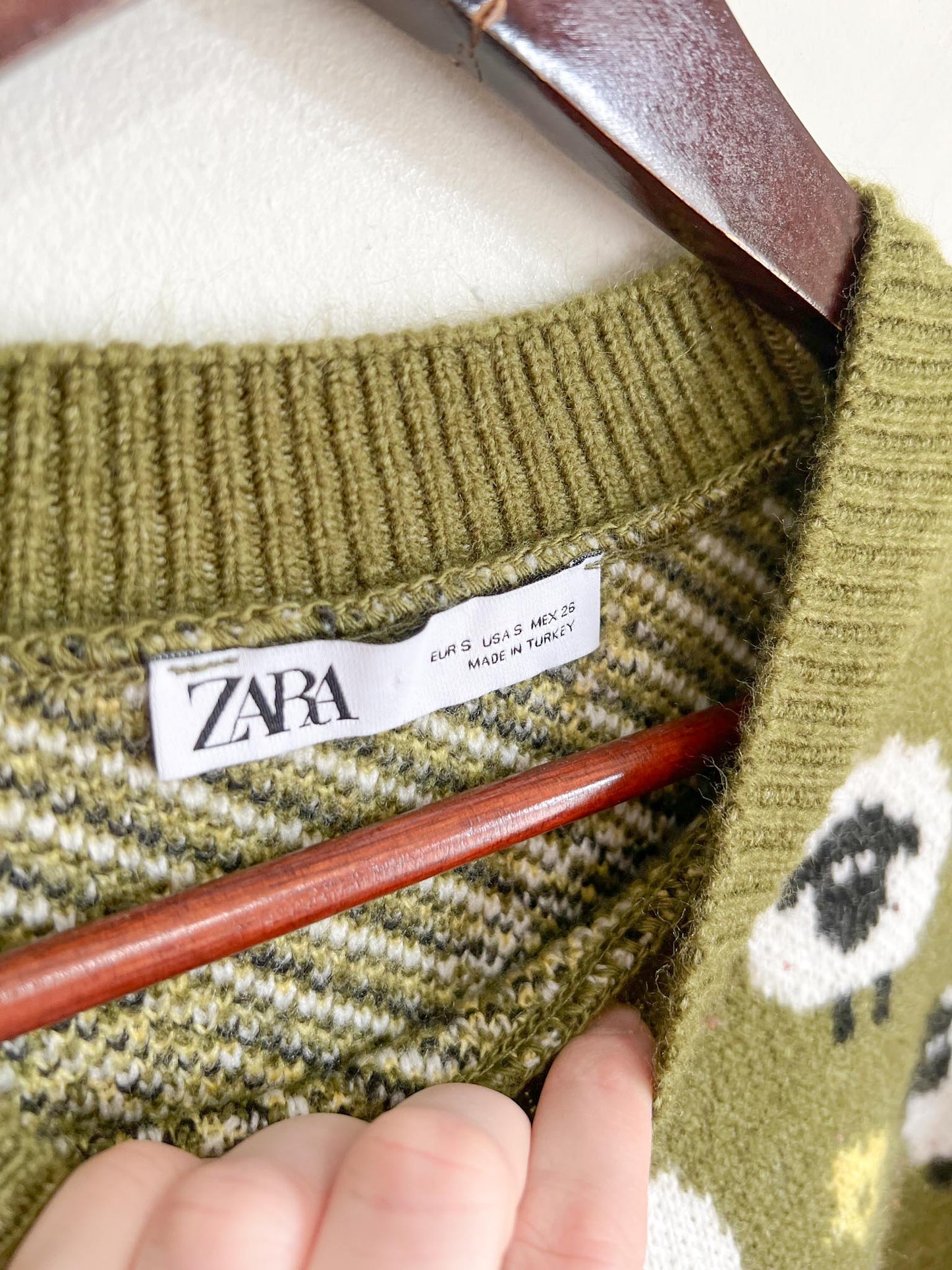 Zara "Jacquard Rare Sheep Sweater in Green" (Size S)