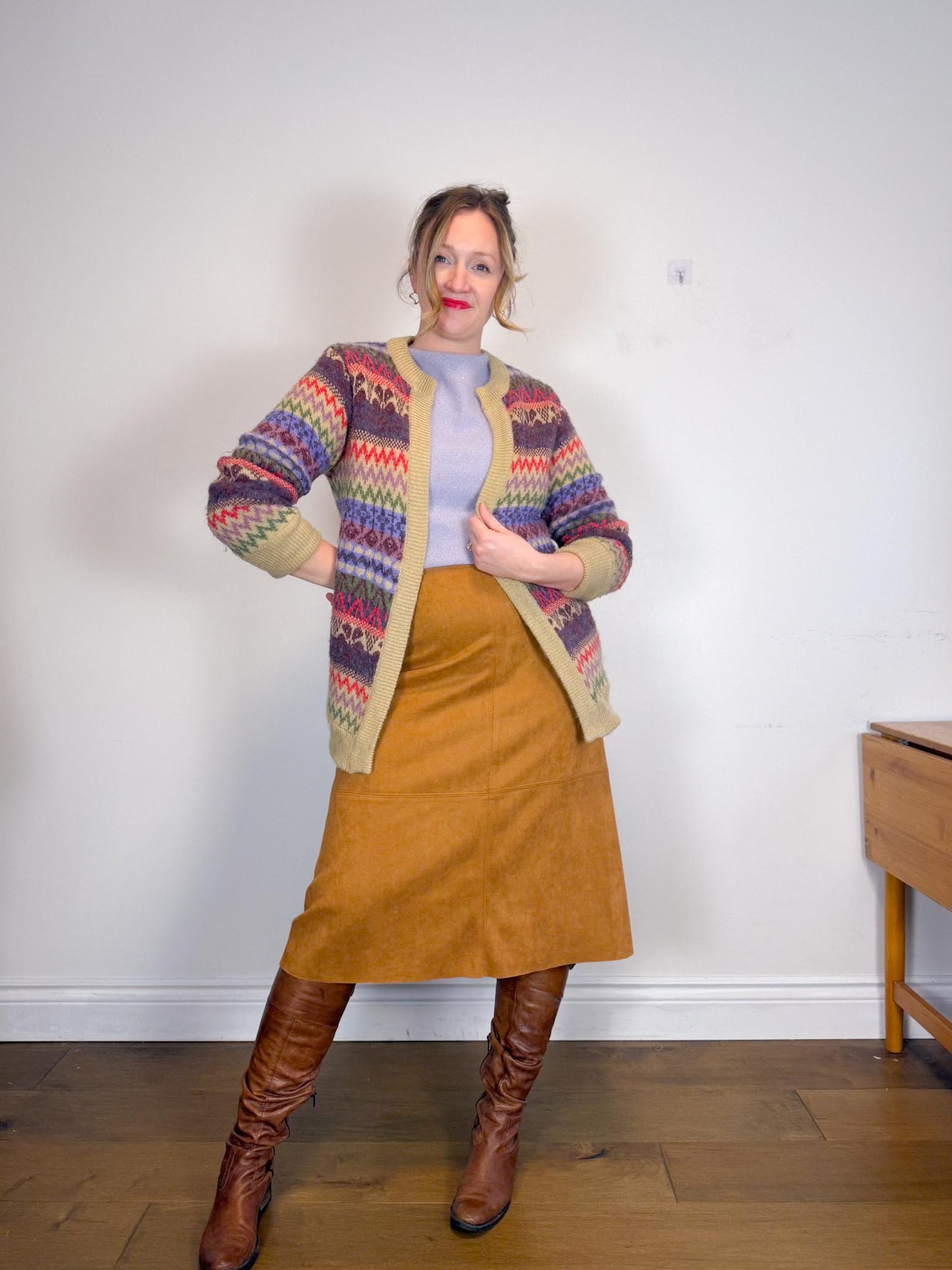 Contemporaine Simons Faux Suede Midi Skirt in Tan (Size M/L)