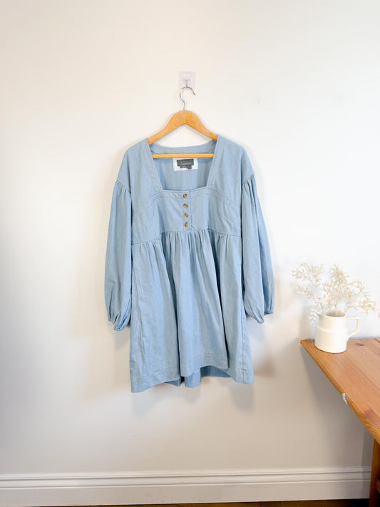 Anthropologie "Square-Neck Denim Mini Babydoll Dress" (Size M/L)