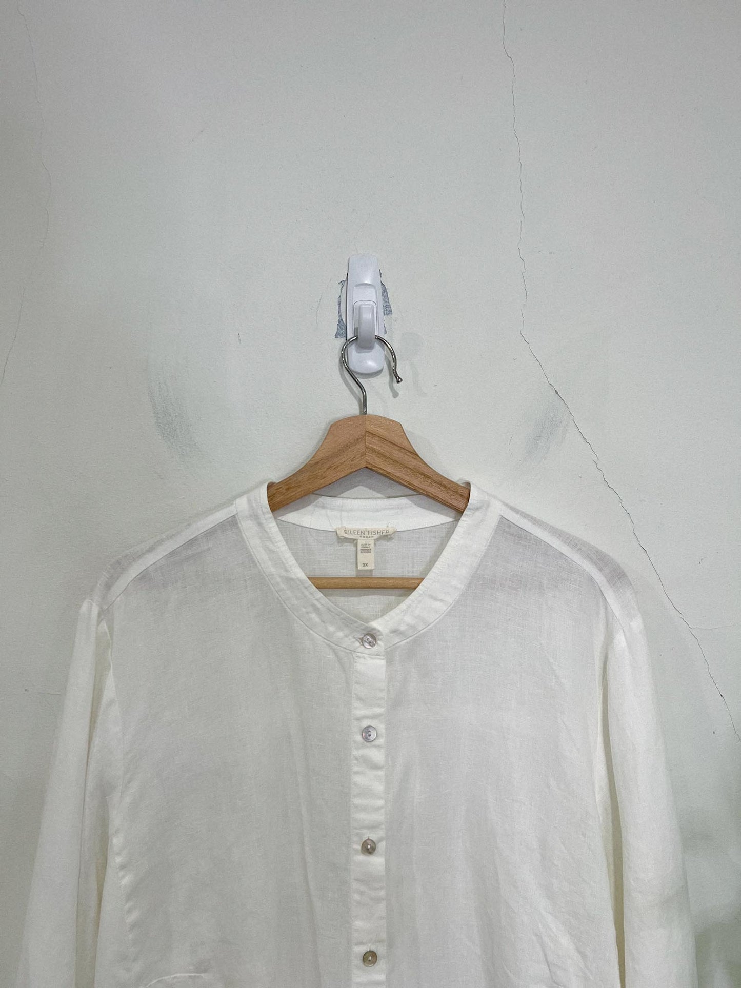 Eileen Fisher Mandarin Collar White Linen Long Blouse (Size 3X)