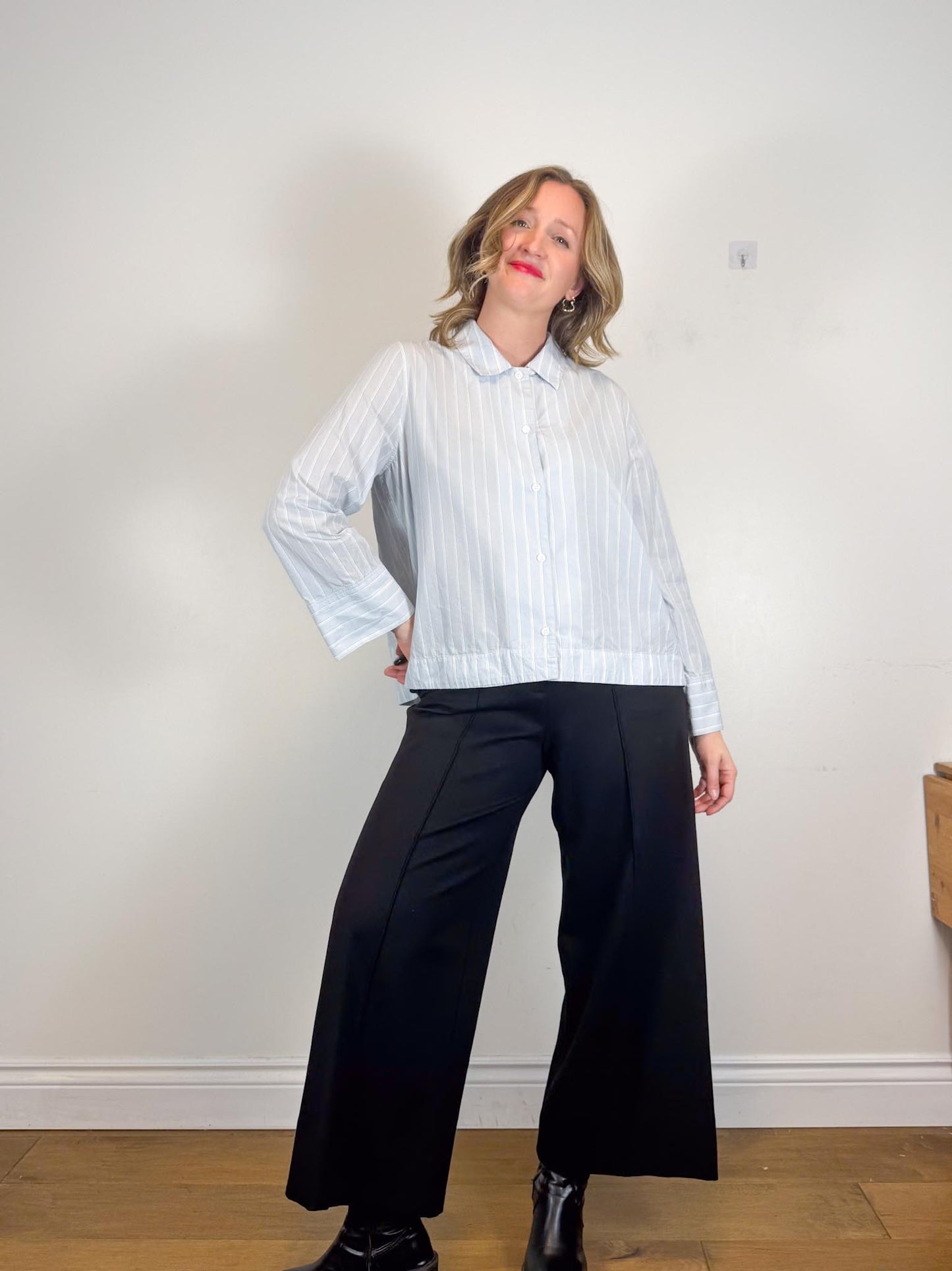 DOROTHEE SCHUMACHER Designer "EMOTIONAL ESSENCE Wide Leg Trousers in Black" (Size XL)