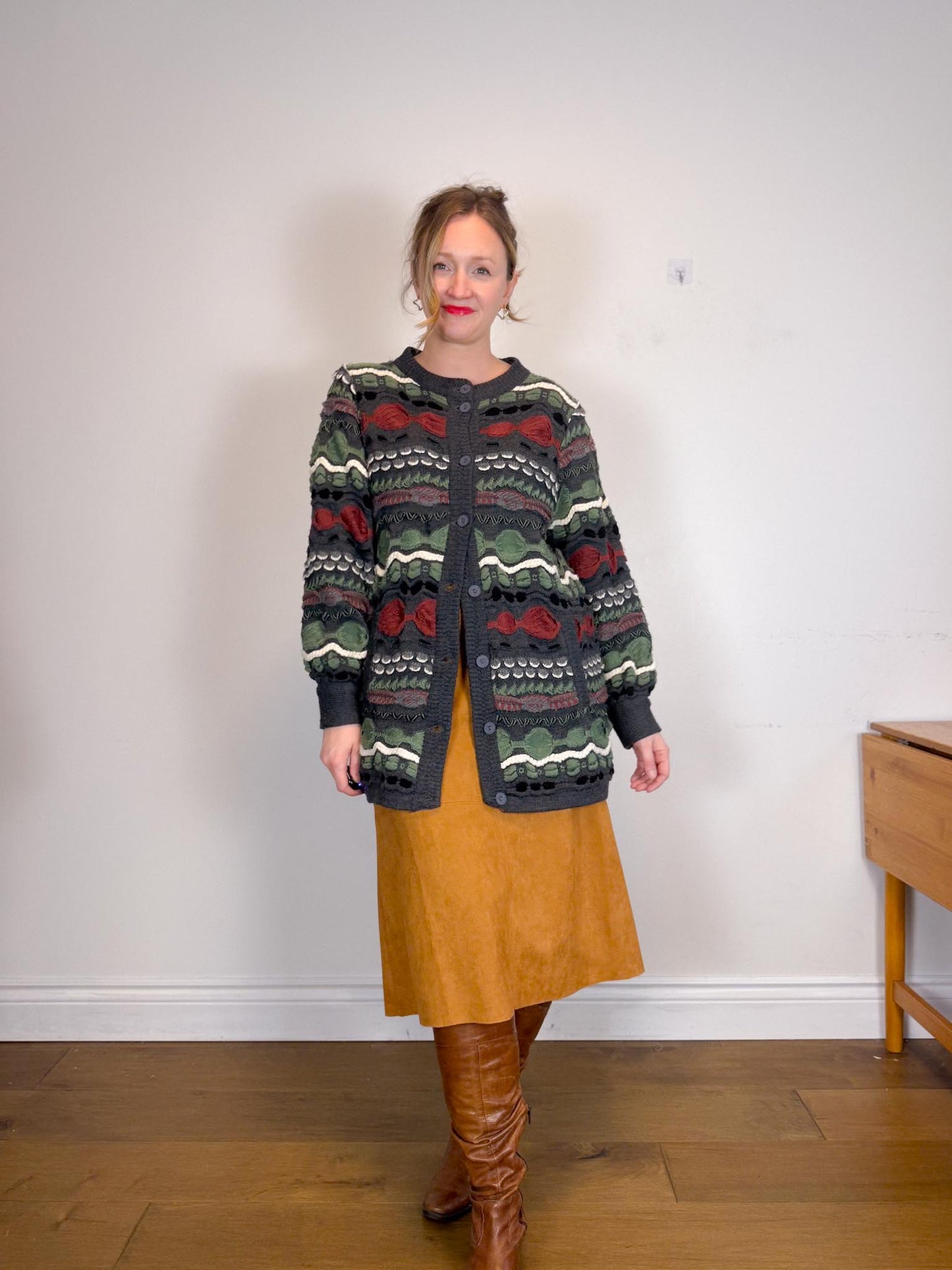 Contemporaine Simons Faux Suede Midi Skirt in Tan (Size M/L)