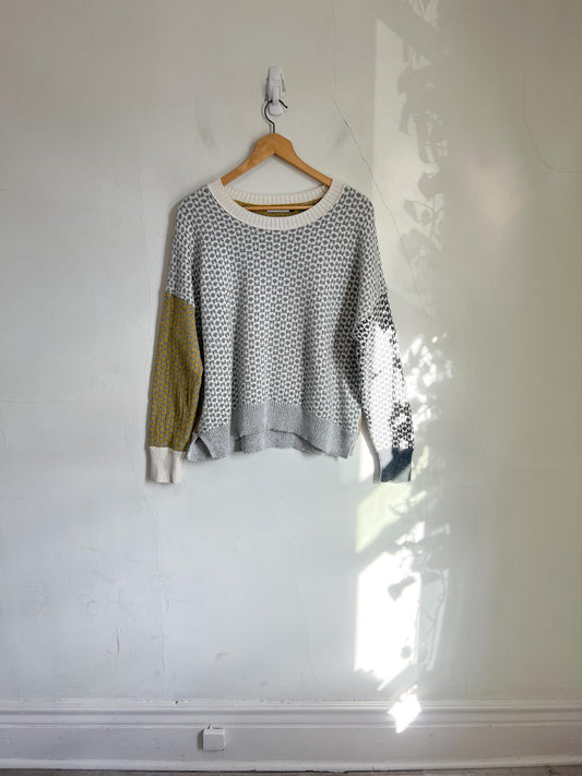 Zaket & Plover Geometric Print Sweater in Grey/Cream/Mustard (Size L)