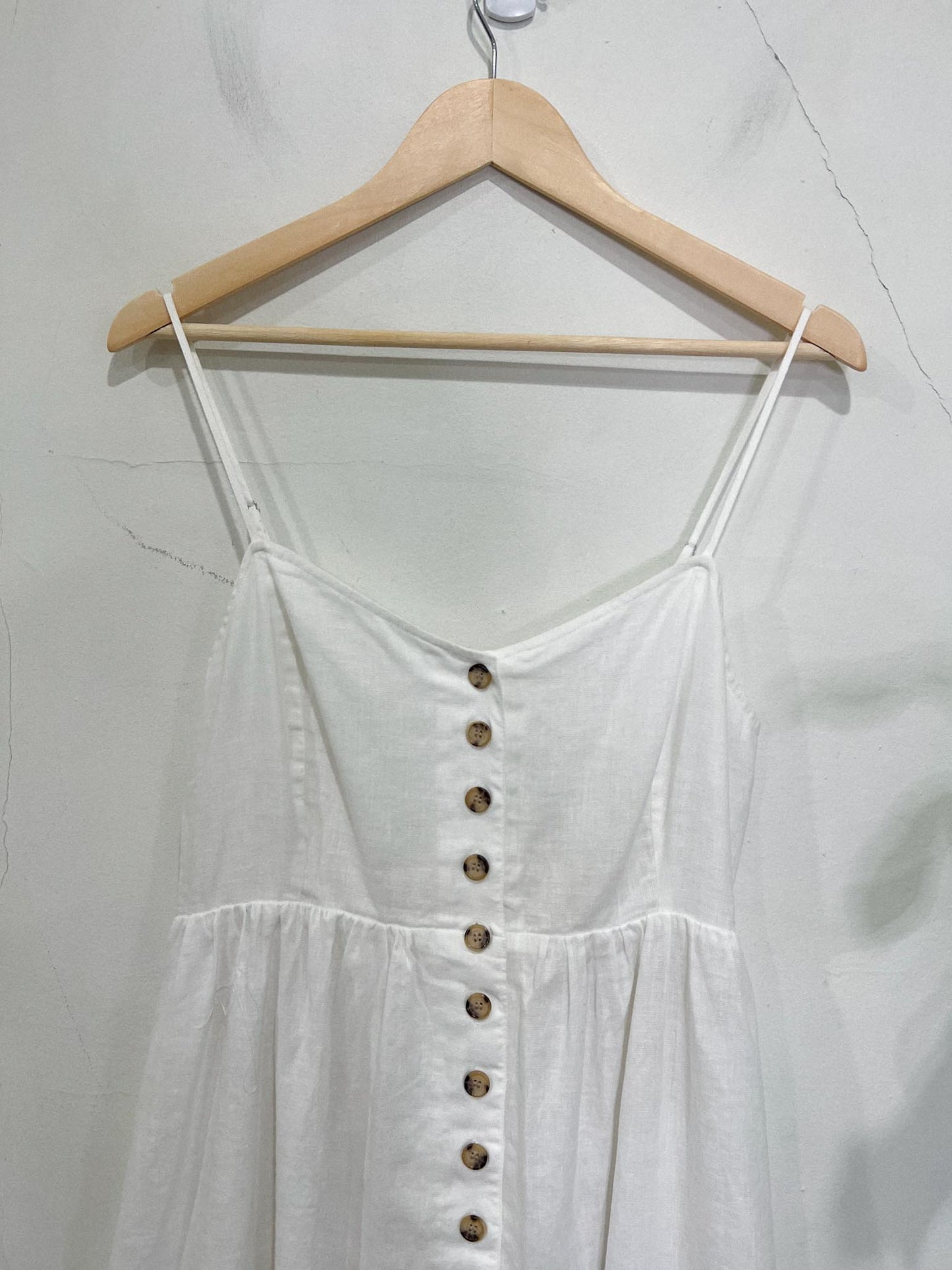 Madewell "Linen-Cotton Cami Button-Front Midi Dress in White" (Size 10)