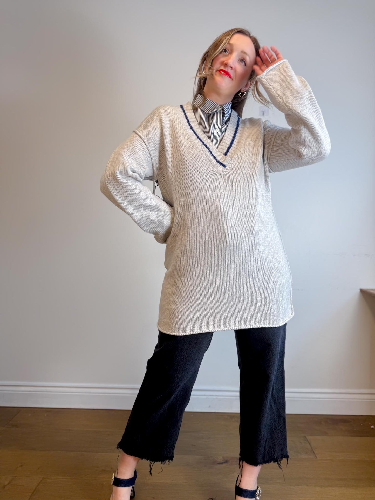 Wilfred  Free Merino Wool "Vanders Sweater Dress in Grey/Blue" NWT SOLD AS IS (Size L)