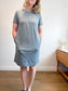 INDYEVA Slow Fashion "Short Sleeve KUIVA Dress in Slate Blue" (Size L)