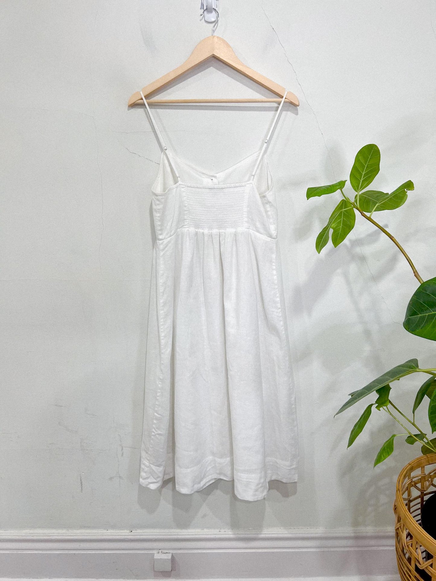 Madewell "Linen-Cotton Cami Button-Front Midi Dress in White" (Size 10)