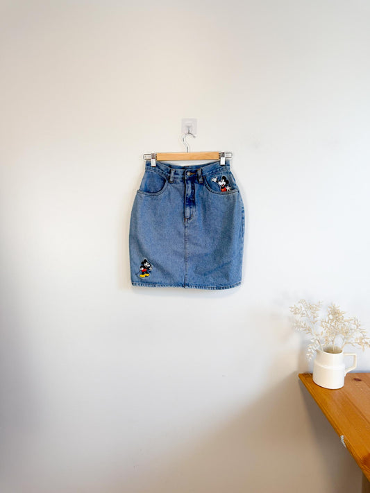Vintage 1990s Disney Mickey Mouse Denim Mini Skirt (Size XS/S)