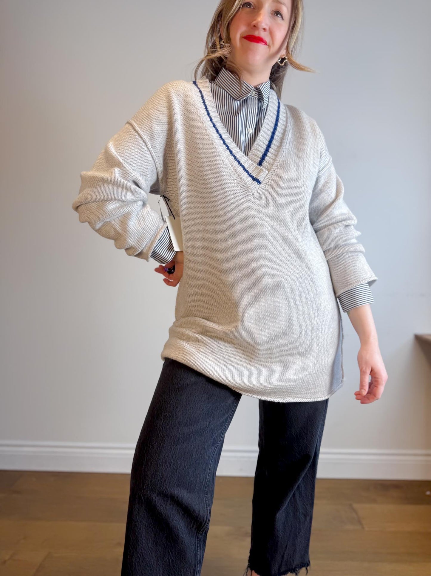 Wilfred  Free Merino Wool "Vanders Sweater Dress in Grey/Blue" NWT SOLD AS IS (Size L)