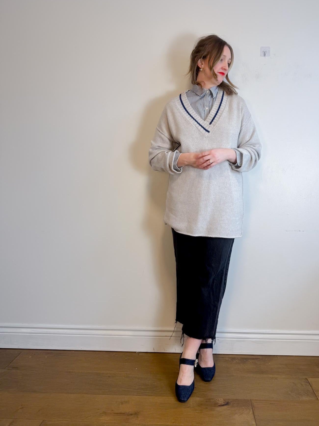 Wilfred  Free Merino Wool "Vanders Sweater Dress in Grey/Blue" NWT SOLD AS IS (Size L)