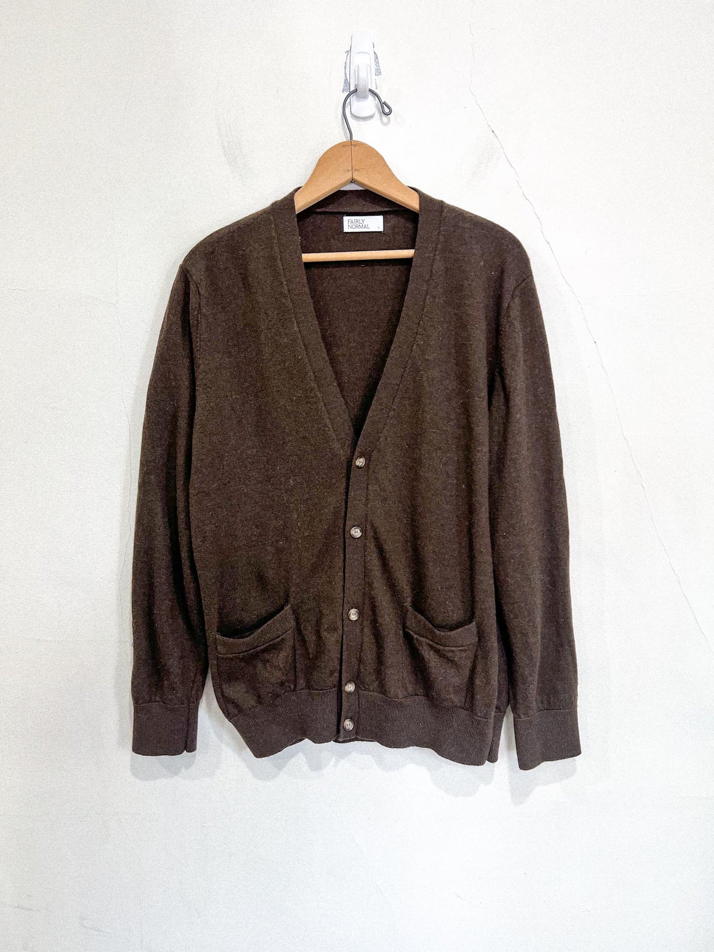 FAIRLY NORMAL Slow Fashion Merino Wool Cardigan in Brown (Size M/L)