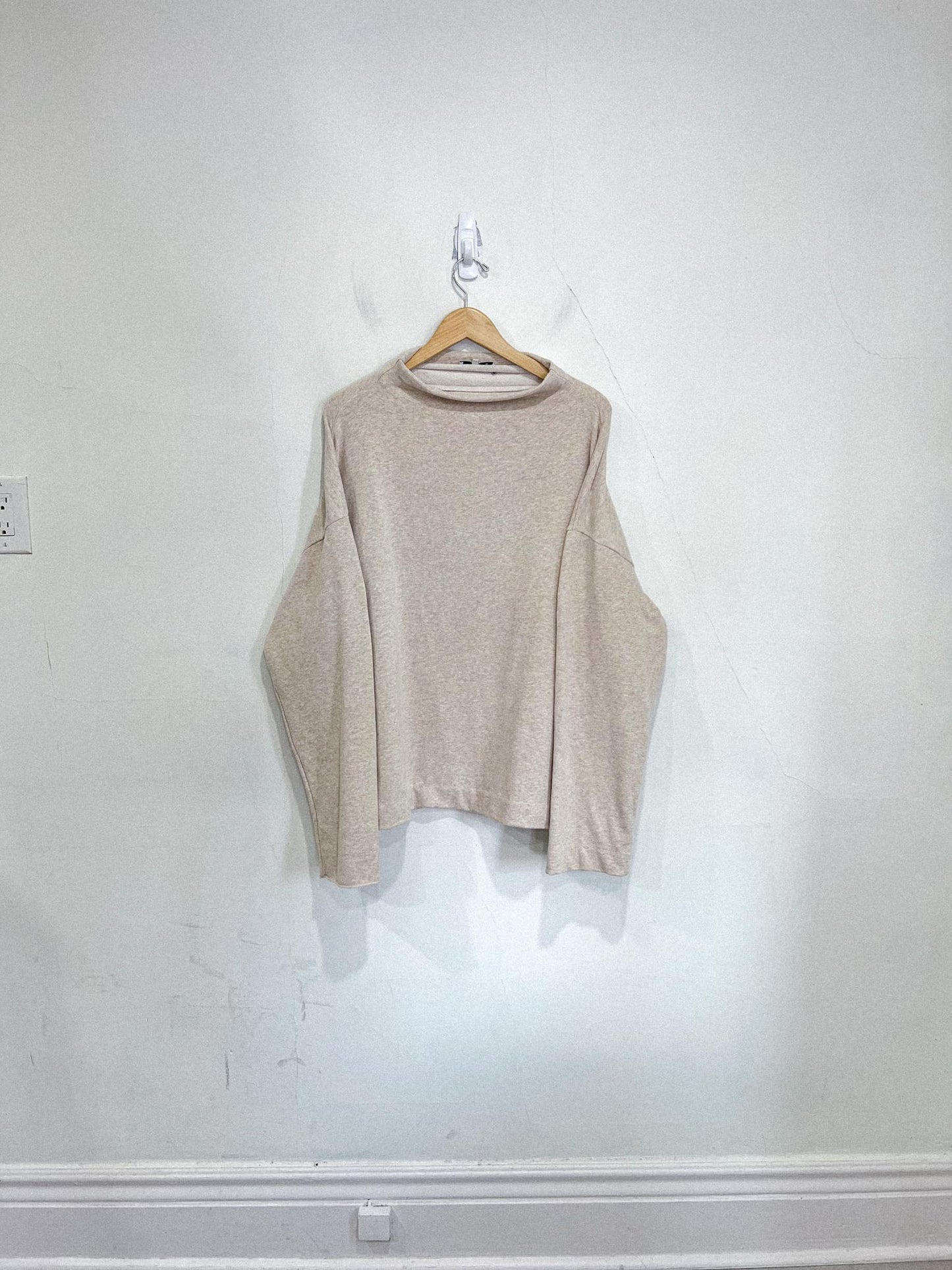 Vince Funnel Neck Cotton Blend Sweater in Heathered Beige (Size XXL)