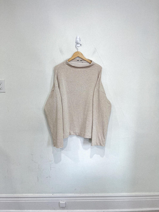 Vince Funnel Neck Cotton Blend Sweater in Heathered Beige (Size XXL)