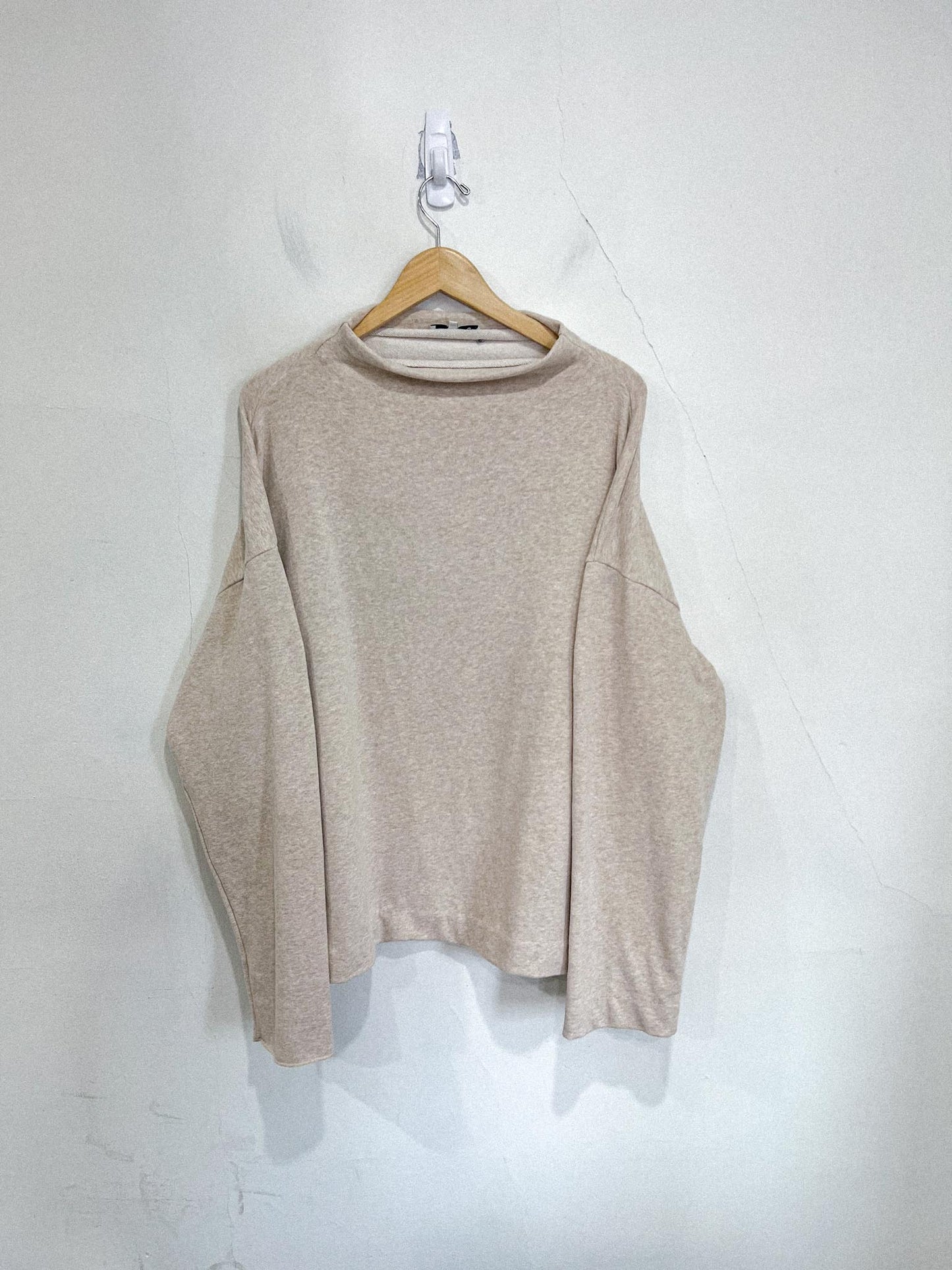 Vince Funnel Neck Cotton Blend Sweater in Heathered Beige (Size XXL)