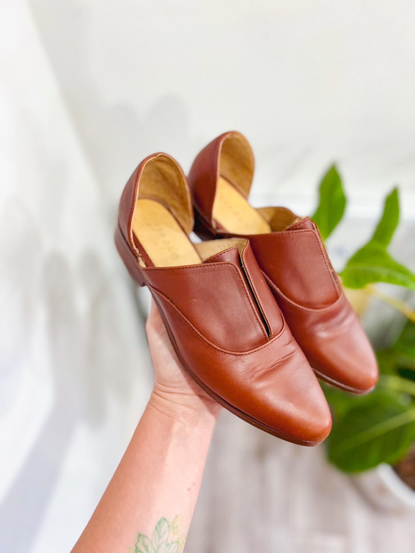 Nisolo Sustainable "Emma d'Orsay Oxford" Loafers in Brown Leather (Size 6)