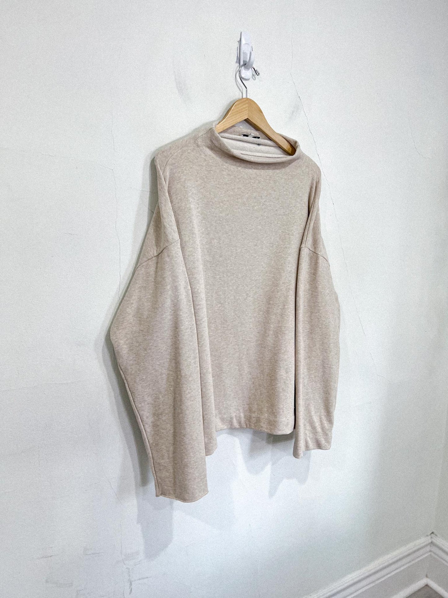 Vince Funnel Neck Cotton Blend Sweater in Heathered Beige (Size XXL)