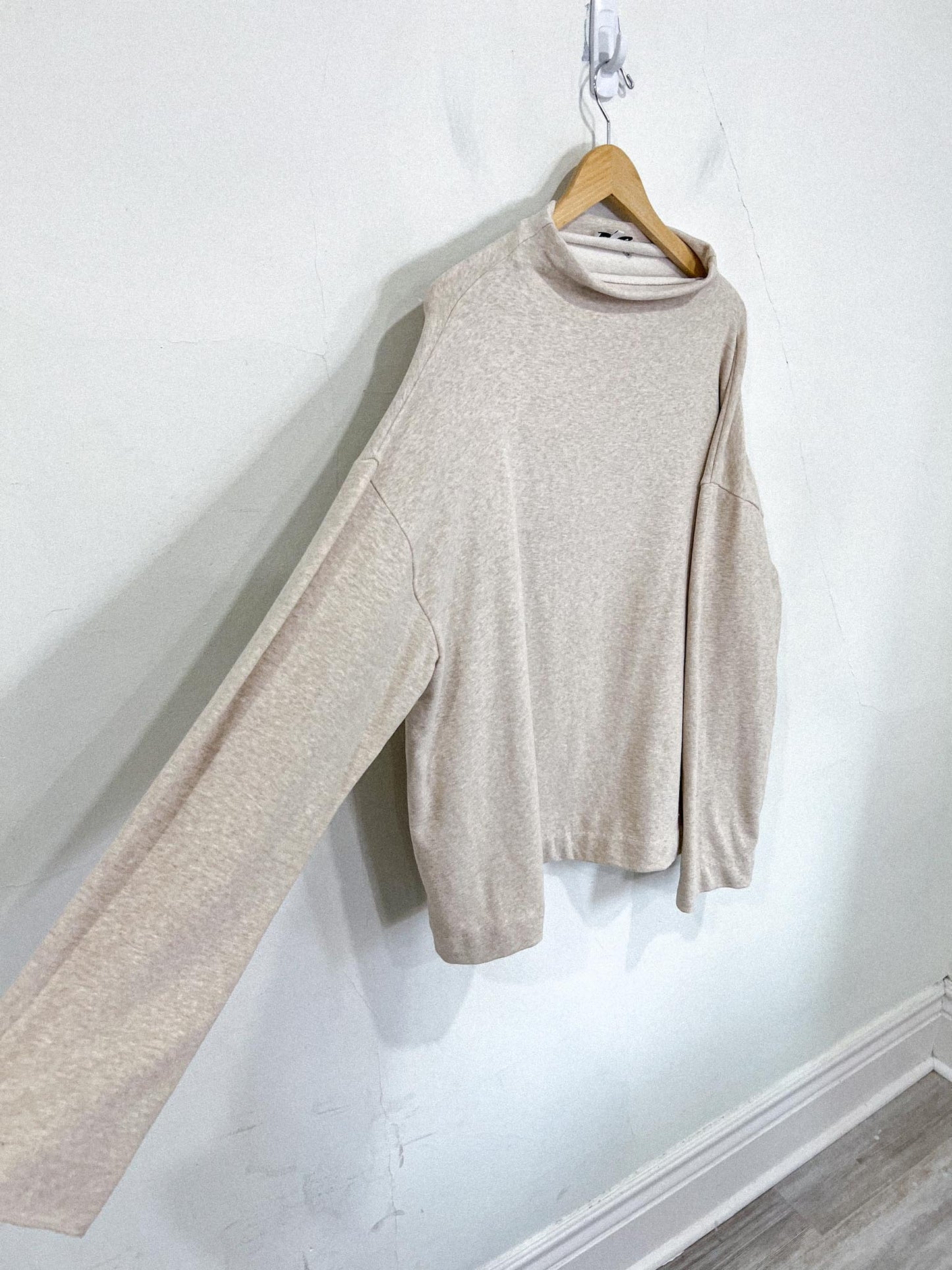 Vince Funnel Neck Cotton Blend Sweater in Heathered Beige (Size XXL)