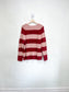 Contemporaine Simons Fuzzy Knit Striped Sweater in Pink/Red (S/M)