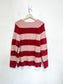 Contemporaine Simons Fuzzy Knit Striped Sweater in Pink/Red (S/M)