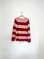 Contemporaine Simons Fuzzy Knit Striped Sweater in Pink/Red (S/M)