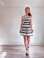 Banana Republic Striped Mini Dress in Black/White Satin (Size 8)