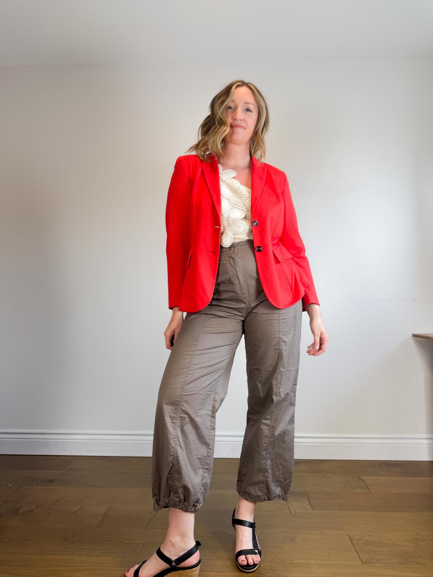 MARC CAIN Fitted blazer with rounded hem in Red SOLD AS IS  (Size M/L)