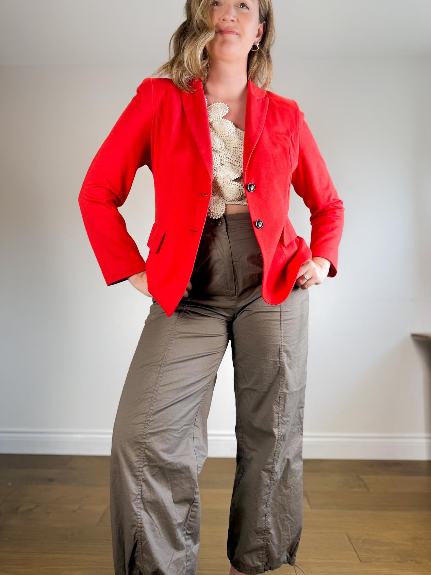 MARC CAIN Fitted blazer with rounded hem in Red SOLD AS IS  (Size M/L)