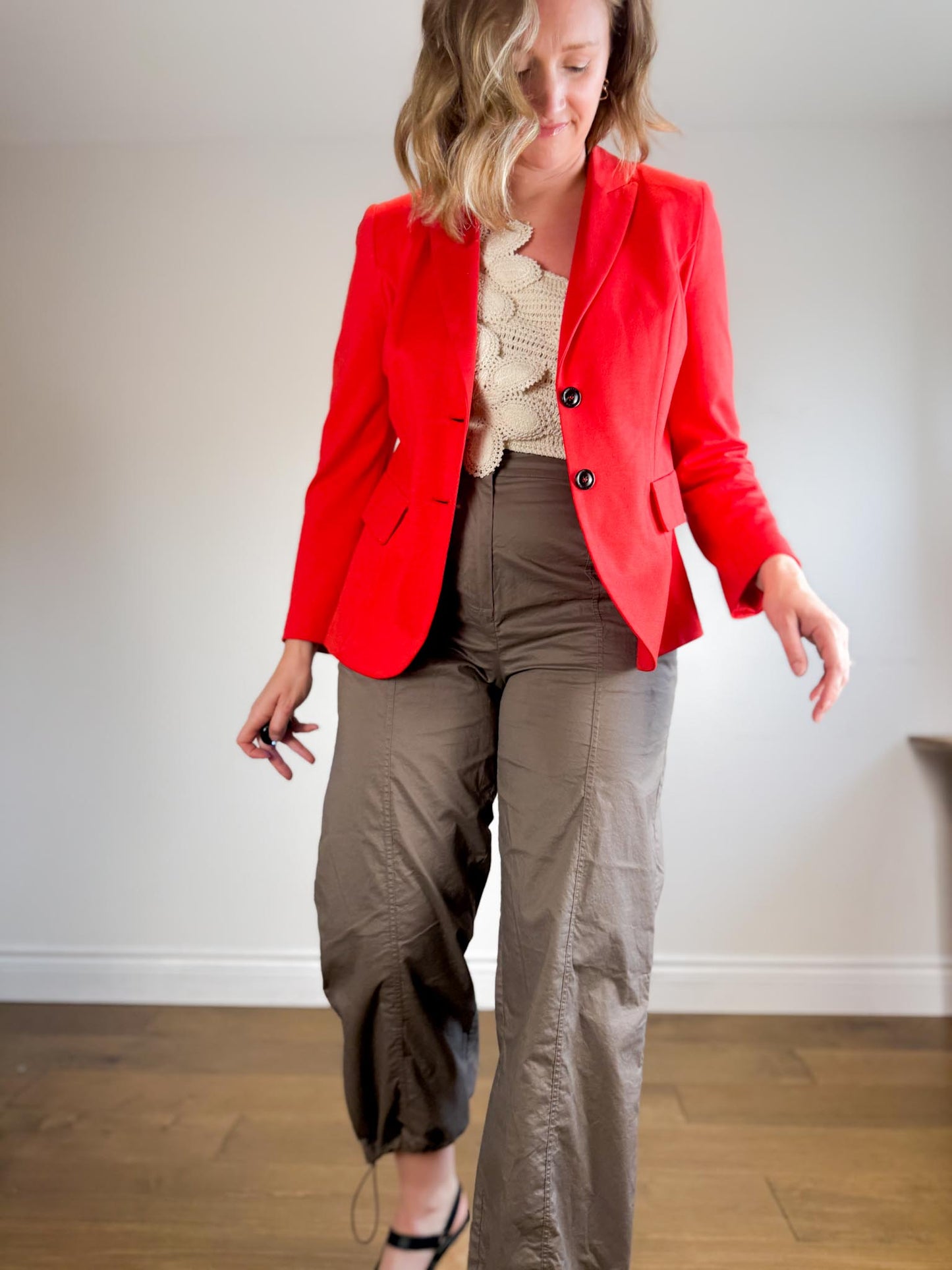 MARC CAIN Fitted blazer with rounded hem in Red SOLD AS IS  (Size M/L)