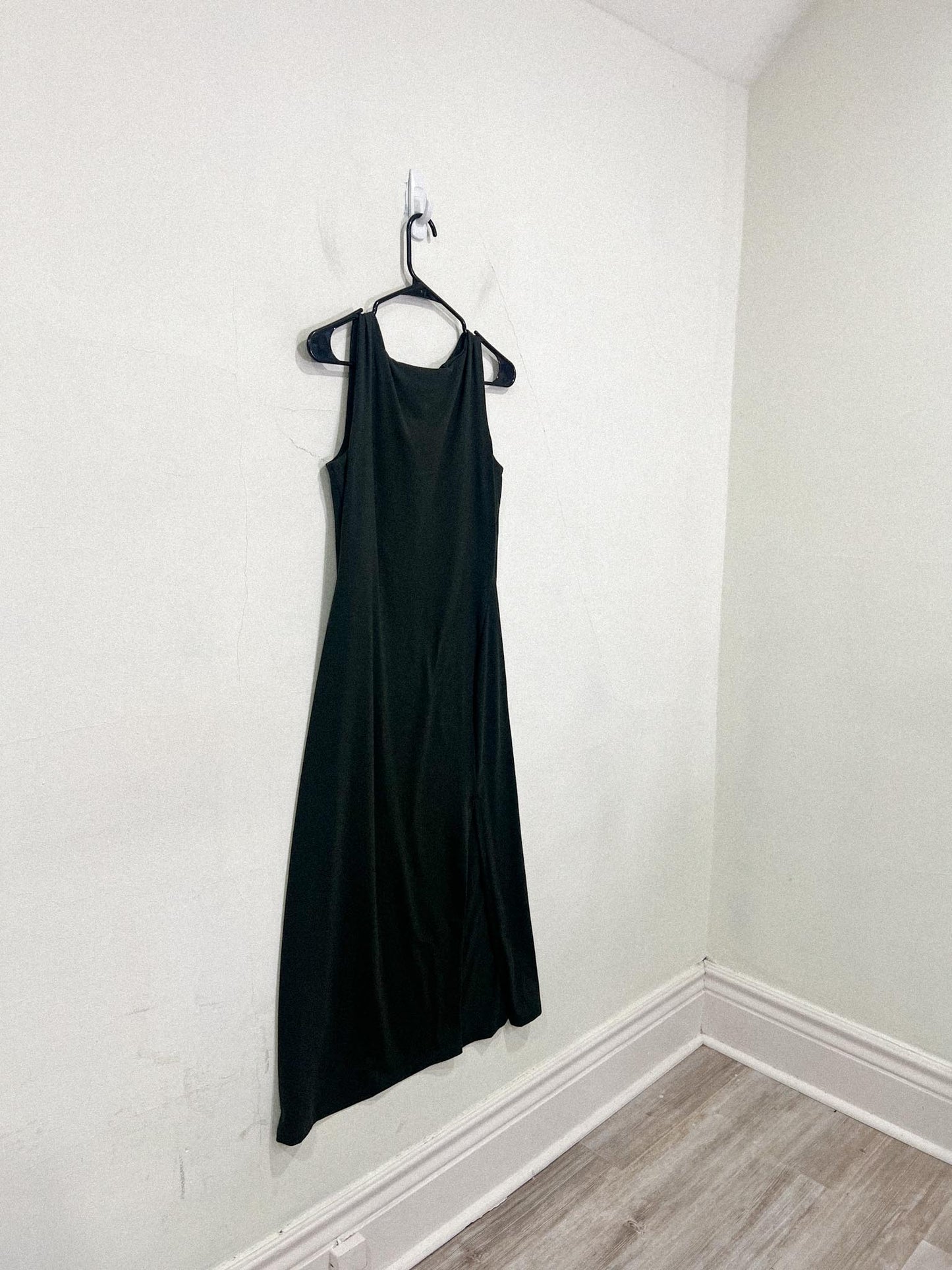 Susana Monaco High Neck Midi Dress with Slit in Dark Green (Size L)