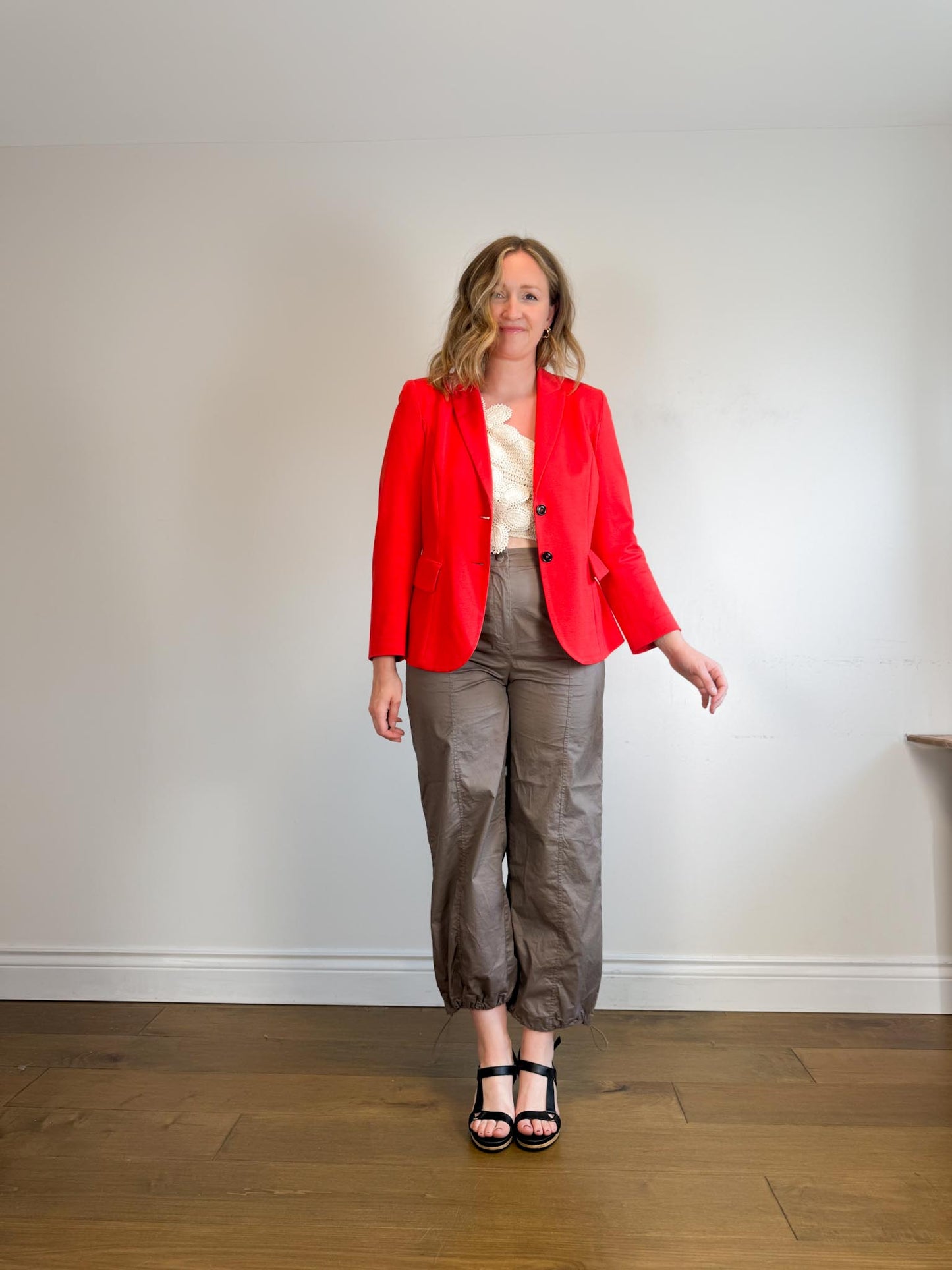 MARC CAIN Fitted blazer with rounded hem in Red SOLD AS IS  (Size M/L)
