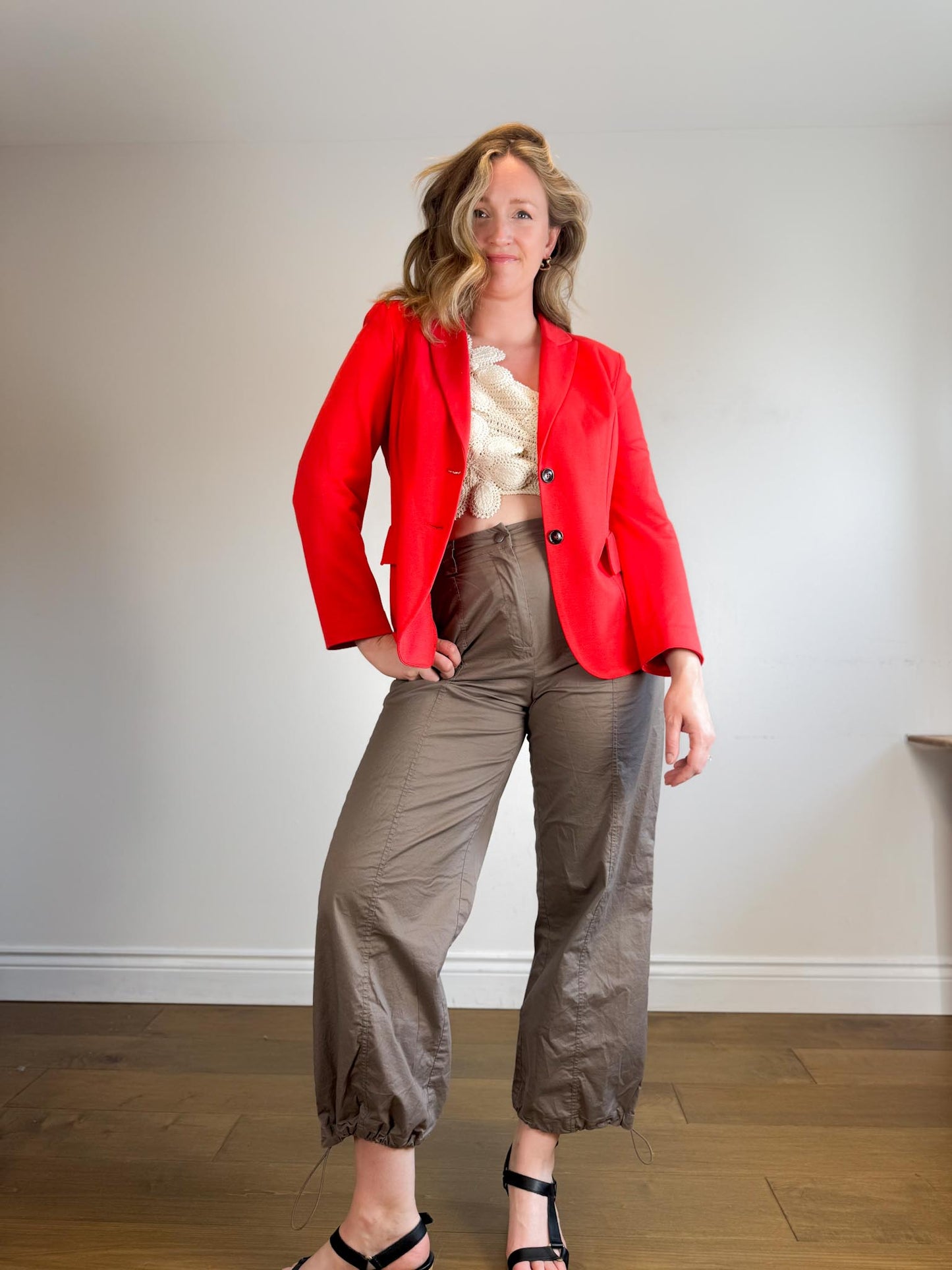 MARC CAIN Fitted blazer with rounded hem in Red SOLD AS IS  (Size M/L)