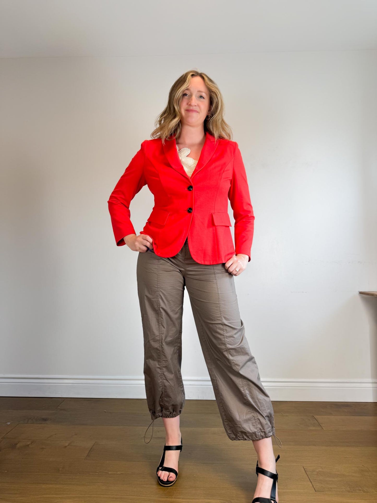 MARC CAIN Fitted blazer with rounded hem in Red SOLD AS IS  (Size M/L)