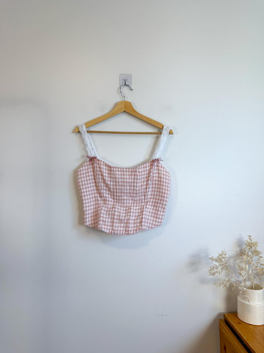 Reformation "Brigitta Corset Top in Pink Gingham" (Size 12)