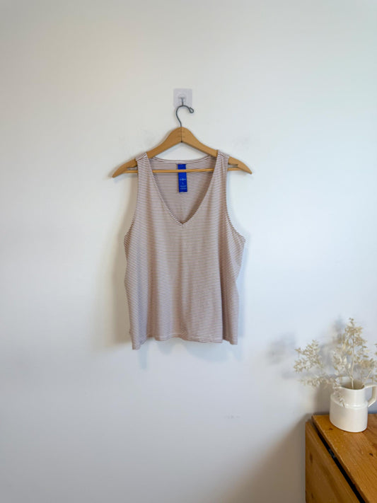 Kit & Ace Striped V-Neck Tank in Brown & White (Size L)