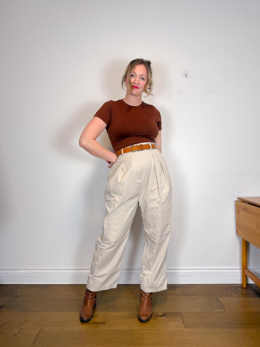 The Frankie Shop Sustainable "Jayden Wide Leg High Rise Pants in Taupe" (Size L/XL)