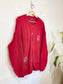 Vintage Red Cable Knit Cardigan with Embroidery (Size XL)