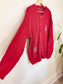 Vintage Red Cable Knit Cardigan with Embroidery (Size XL)