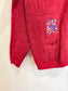 Vintage Red Cable Knit Cardigan with Embroidery (Size XL)