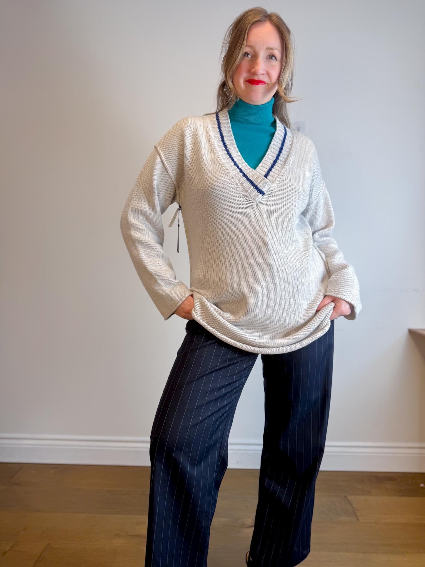 Wilfred  Free Merino Wool "Vanders Sweater Dress in Grey/Blue" NWT SOLD AS IS (Size L)