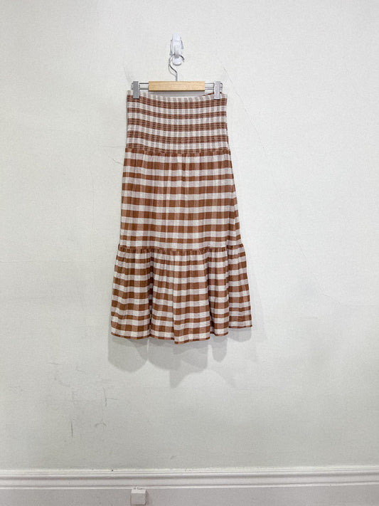 Nation "Nyla Smocked Skirt in Brown/White Gingham" NWT (Size S/M)