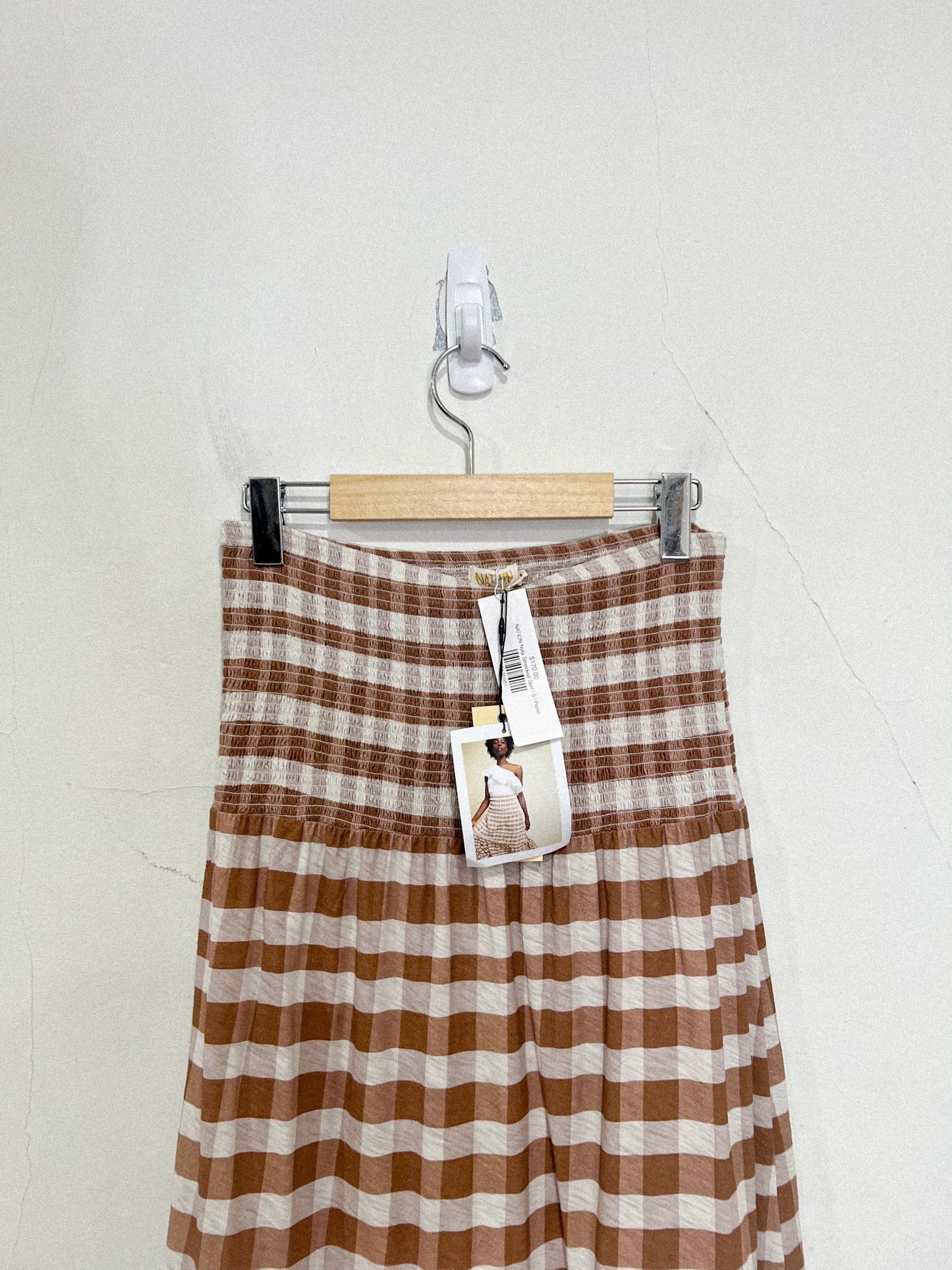 Nation "Nyla Smocked Skirt in Brown/White Gingham" NWT (Size S/M)