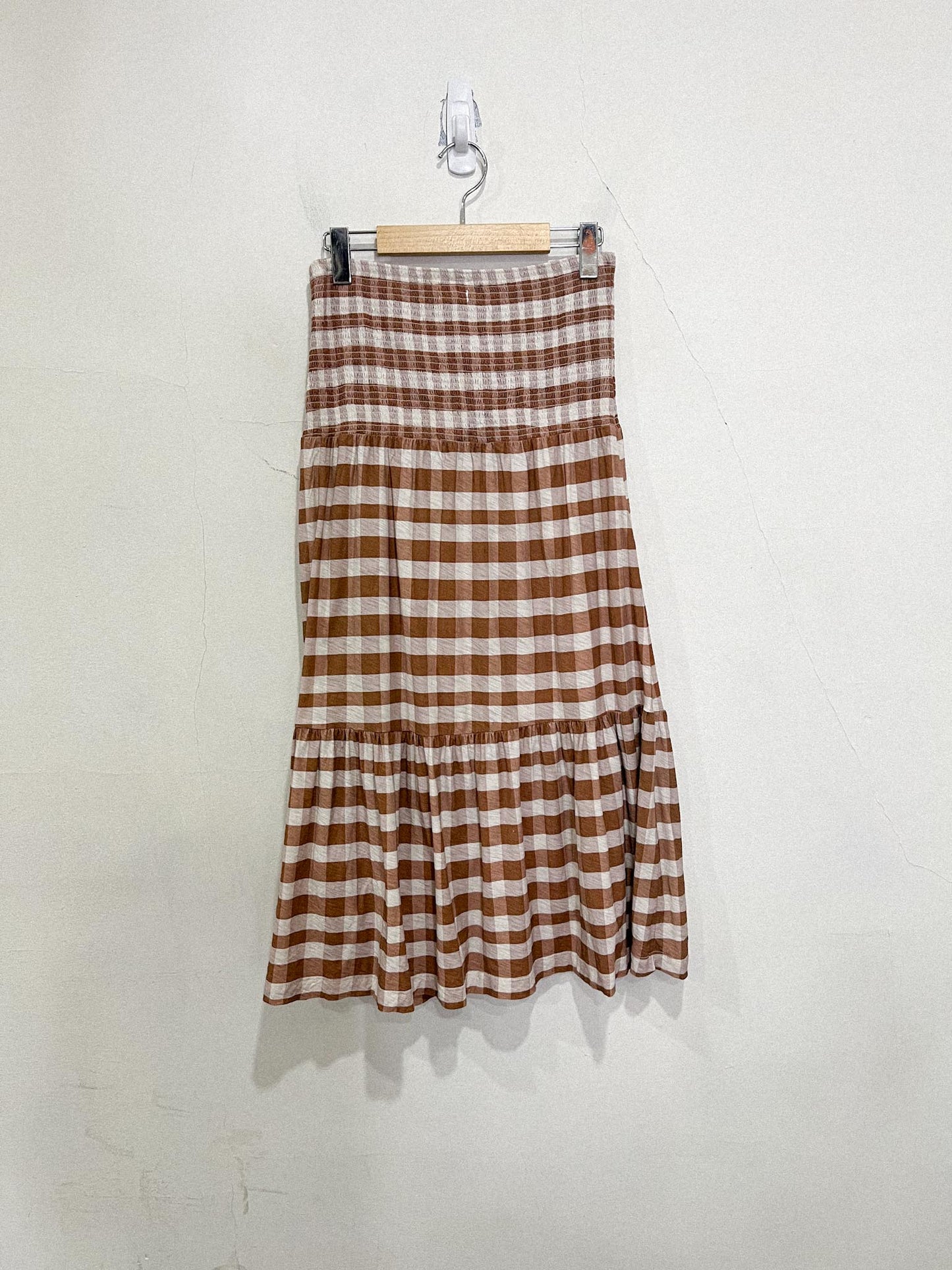 Nation "Nyla Smocked Skirt in Brown/White Gingham" NWT (Size S/M)