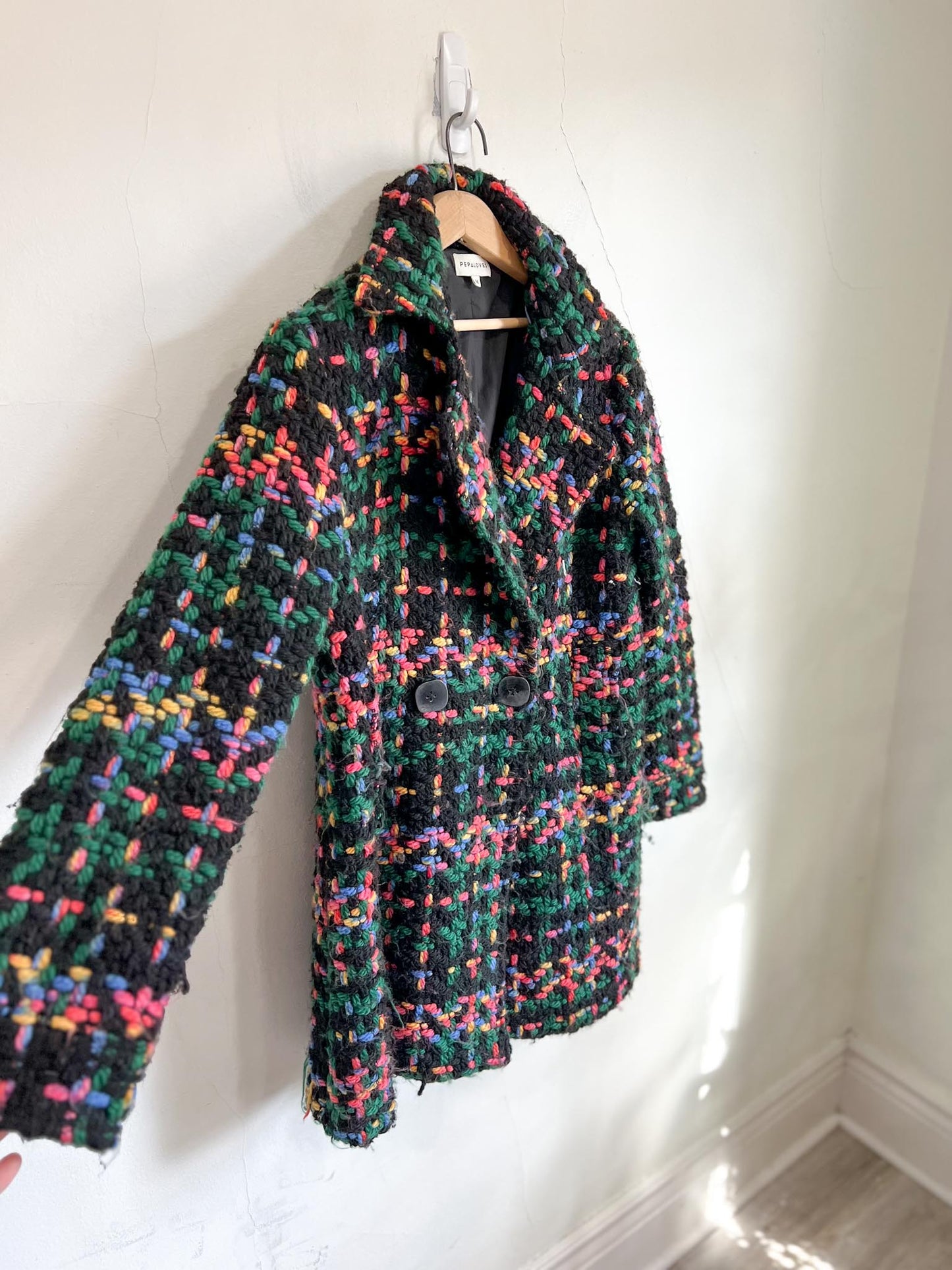 PEPALOVES "Emerald Tweed Piccadilly Chunky Knit Coat" (Size M)