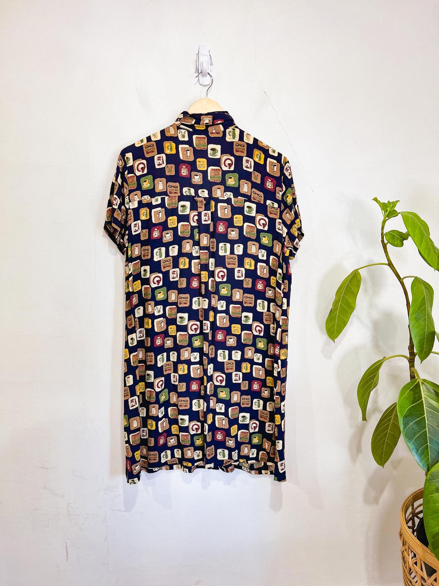 Vintage Coffee Print Shirt Dress (Size L/XL)